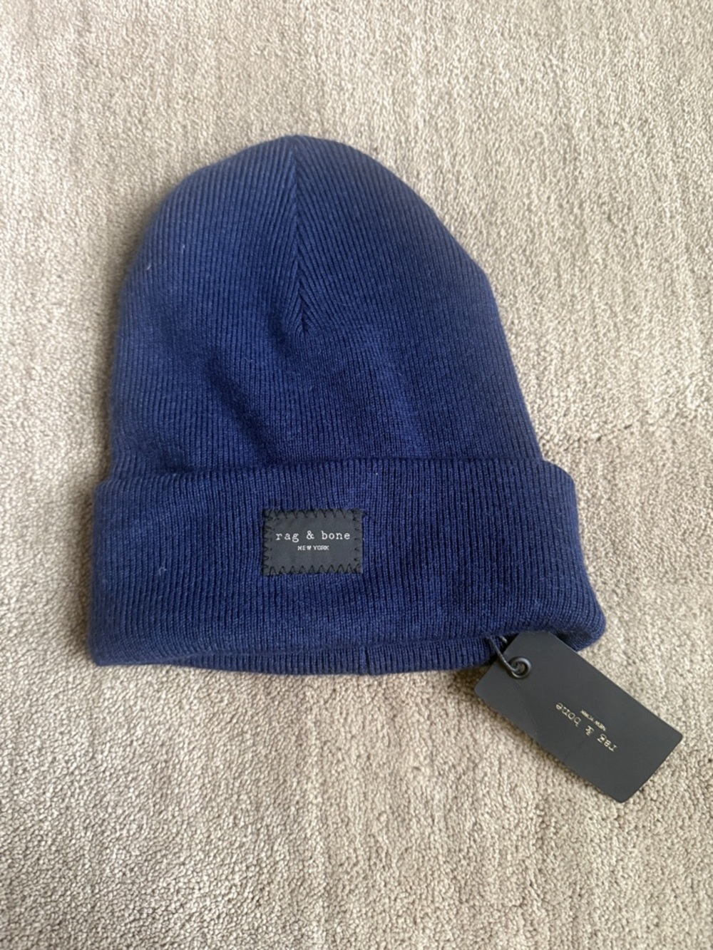 Rag and bone wool blend beanie hat in dark blue NWT